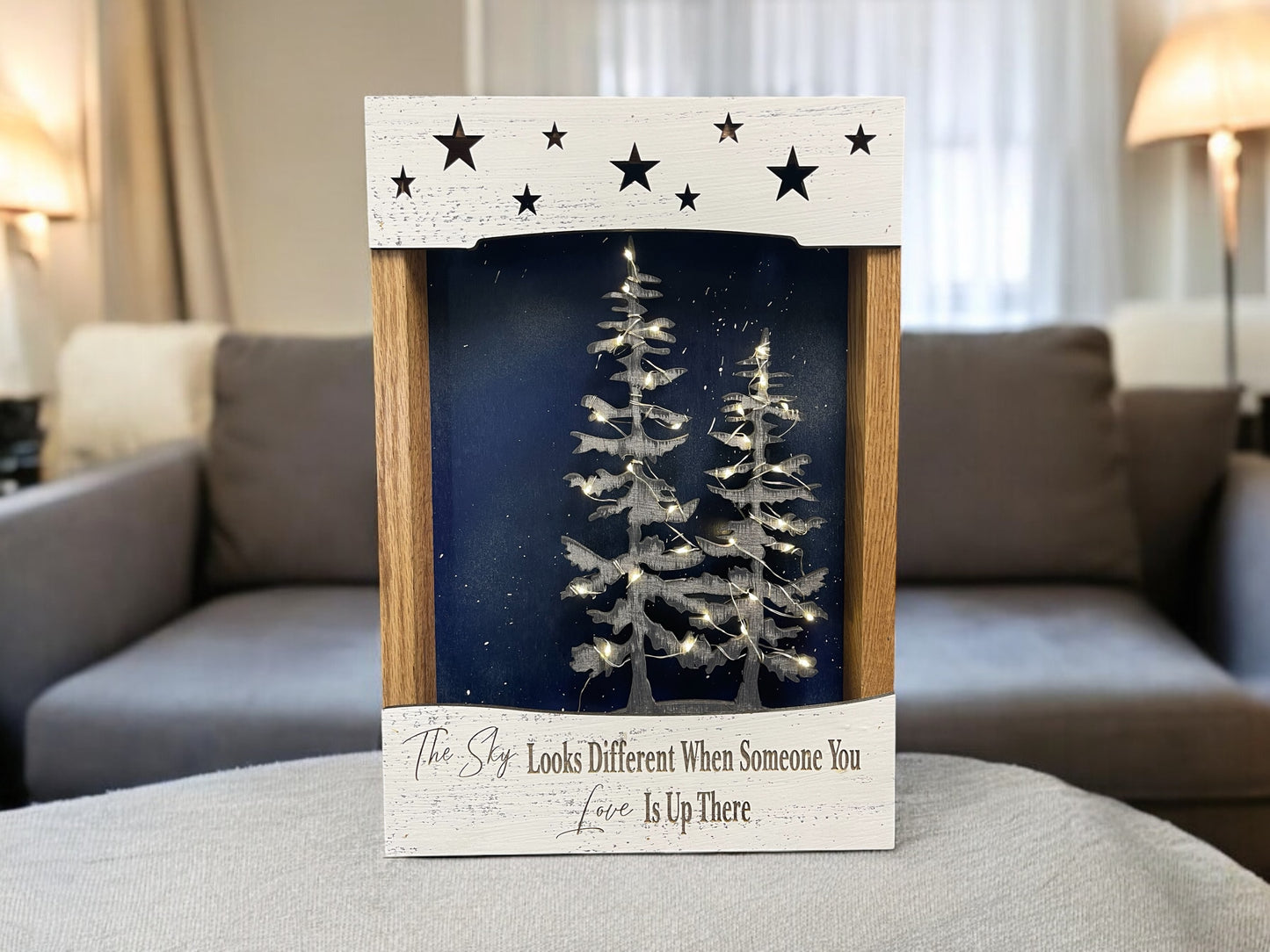 Bereavement Gift-The Sky Looks Different-3D Lighted Sign Shadow Box-Memorial-Funeral-Sympathy-remembrance-Loss of a Loved One-Keepsake - Wooden Hearts Inc