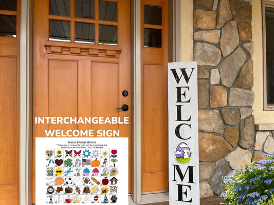 WELCOME SIGN + 1 interchangeable SEASON CHANGER PIECE Magnetic Sign Gift Porch Door - Wooden Hearts Inc