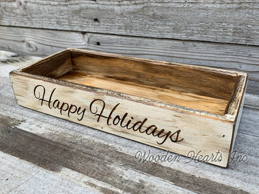 Personalized Tray Happy Holidays ENGRAVED Kitchen Centerpiece CUSTOMIZE Mason Jars gift - Wooden Hearts Inc