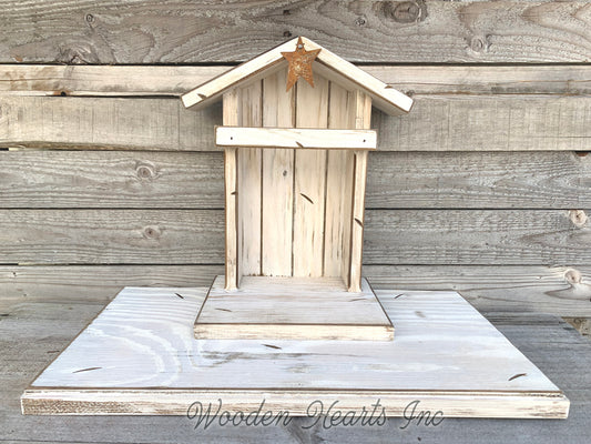 STABLE WOODEN Creche *Nativity Christmas Decor ***ANTIQUE WHITE*** - Wooden Hearts Inc