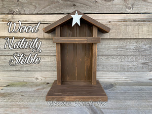 STABLE Top CRECHE for Nativity *WOOD Christmas Decor ***BROWN*** - Wooden Hearts Inc