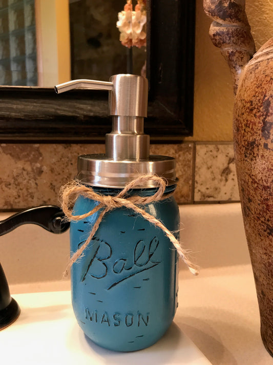 Mason JAR SOAP Stainless Steel Silver DISPENSER Distressed Ball Pint *Kitchen Bathroom Blue White - Wooden Hearts Inc