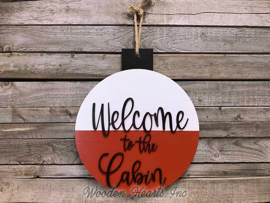 Welcome to the Lake Sign Fishing Decor Man BOBBER Door Hanger Cabin River Hello Wall Outdoor - Wooden Hearts Inc
