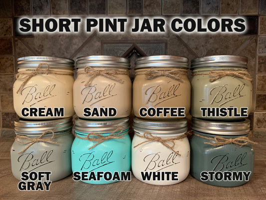 MASON Jar Decor Distressed Ball SHORT PINT Hand Painted Jars Cream Brown Gray Blue Bathroom Kitchen - Wooden Hearts Inc
