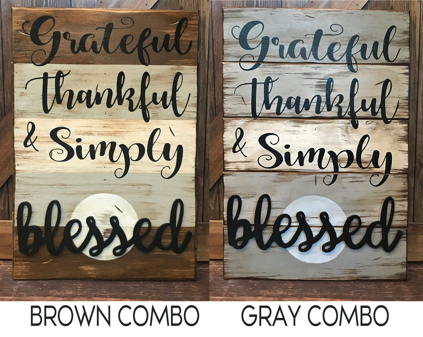 Grateful Thankful & Simply Blessed SIGN Wood Wall Decor, Living Room 16X24 - Wooden Hearts Inc