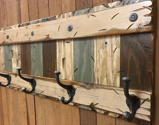 COAT Rack Wall 5 Hook Rustic Distressed Sturdy Wood Entryway Bathroom Office 44" - Wooden Hearts Inc