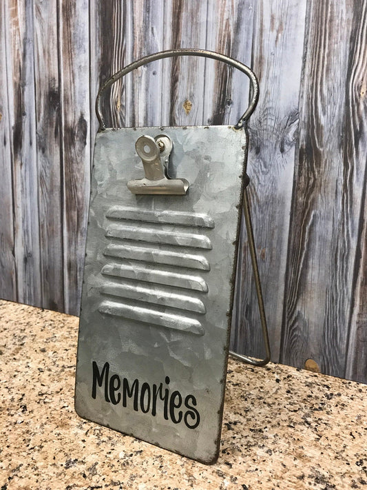 Memories Picture Frame PHOTO HOLDER Metal Antique Cheese Grater 4x6 photos Blessings - Wooden Hearts Inc