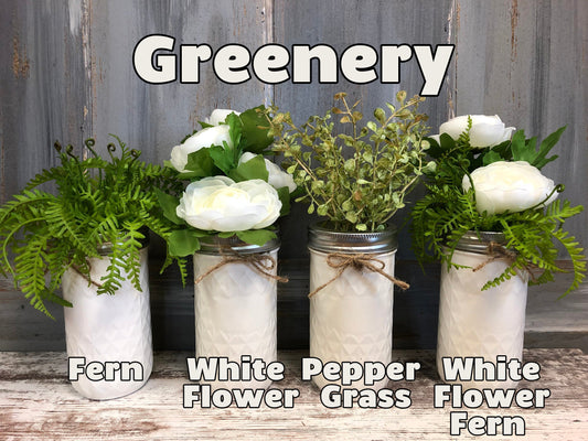 MASON Jar WEDDING Table Decor Tall QUILTED Ball Painted *Centerpiece (Greenery Optional) - Wooden Hearts Inc