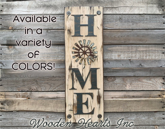 Windmill Wall Decor Sign *Home Farmhouse * Welcome, Rustic Distressed Wood - Wooden Hearts Inc