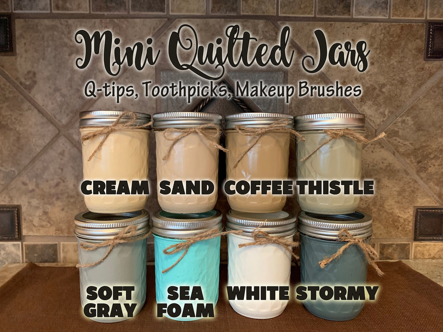 Kitchen Mason Jar Decor Wood TRAY 7pc SET, Salt & Pepper Flower Utensil Holder Soap Dispenser - Wooden Hearts Inc