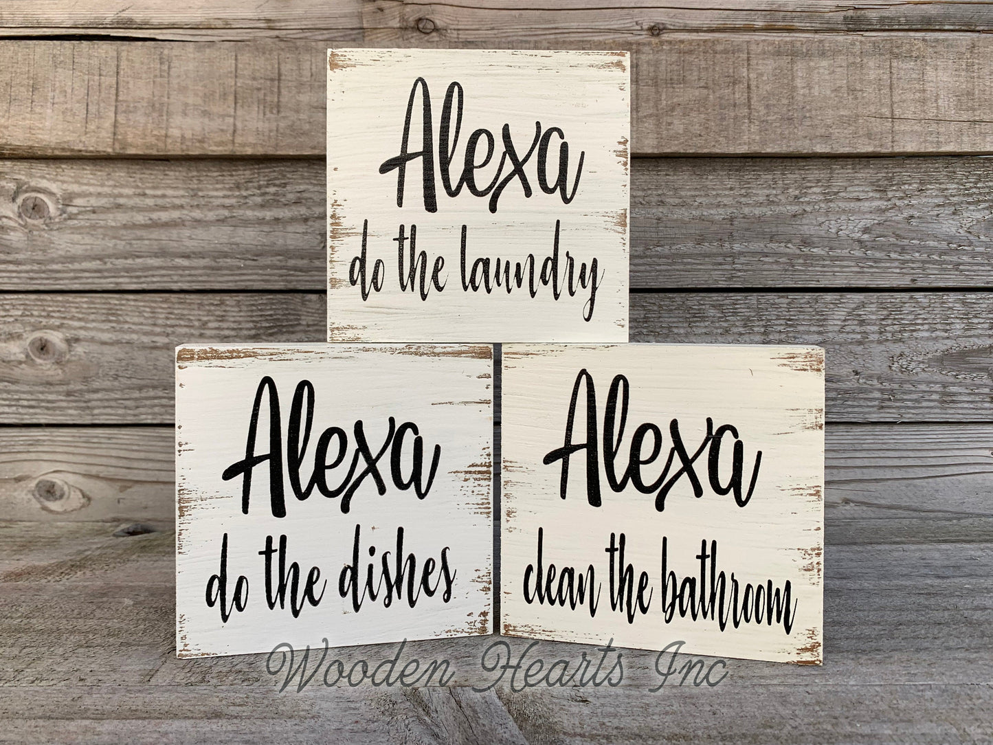 ALEXA clean the Bathroom Sign Bath Toilet Shower Laundry Room Chores Funny Wall decor - Wooden Hearts Inc