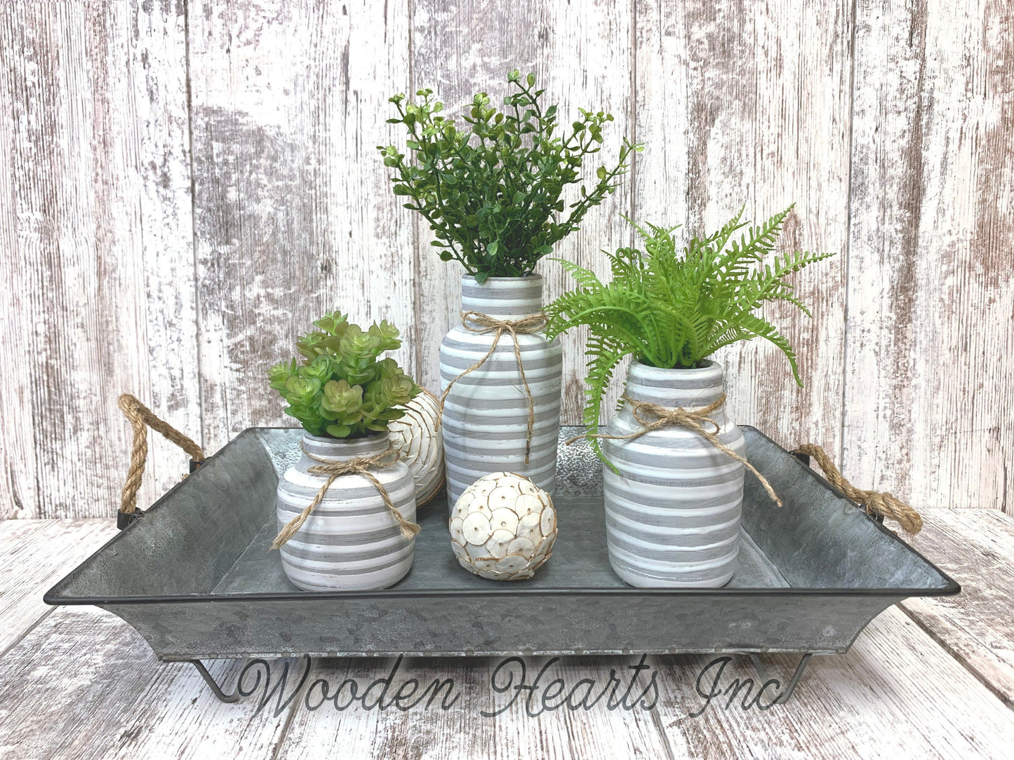 Vase SUCCULENT PLANTS in Ceramic Pottery bottle striped Pot Jar Mini Greenery Decor - Wooden Hearts Inc