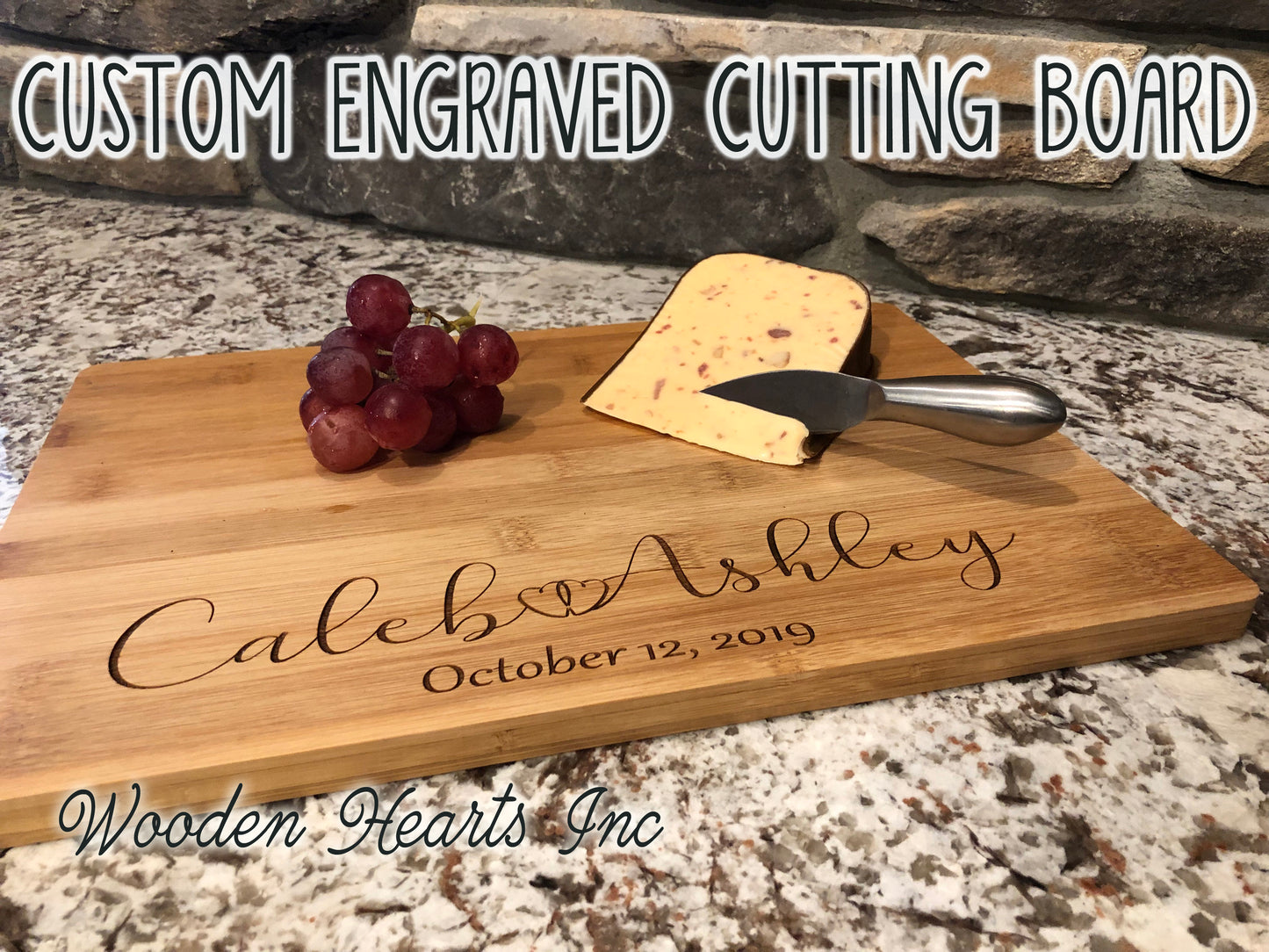 CUTTING BOARD Personalized Engraved Trivet Wood Wedding Anniversary Gift Name Est Date - Wooden Hearts Inc