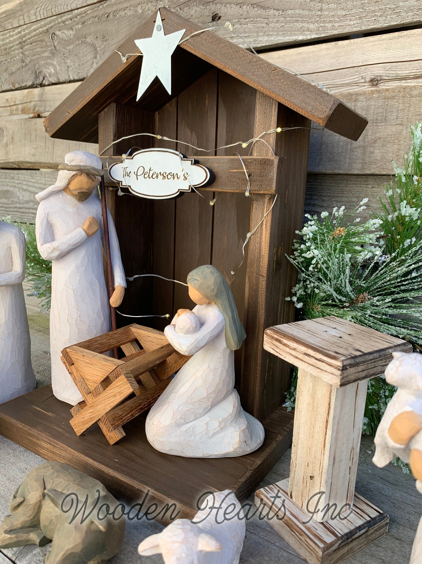 STABLE Top CRECHE for Nativity *WOOD Christmas Decor ***BROWN*** - Wooden Hearts Inc