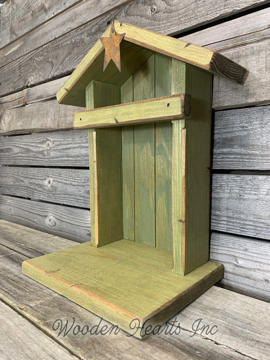 STABLE Top CRECHE for Nativity *WOOD Christmas Decor ***GREEN*** - Wooden Hearts Inc