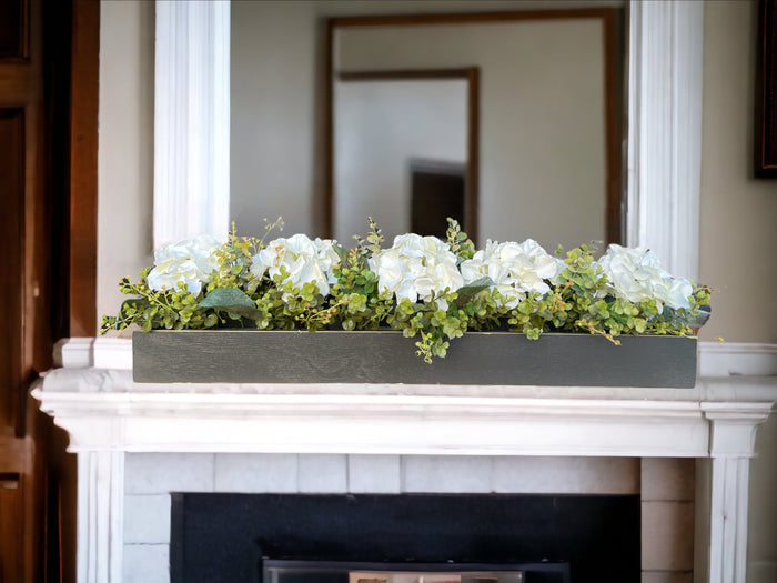 Centerpiece Table Farmhouse  CUSTOM [Kitchen Table Dining room Mantle Coffee Table]Floral Arrangement Hydrangea Boxwood Greenery Planter Box