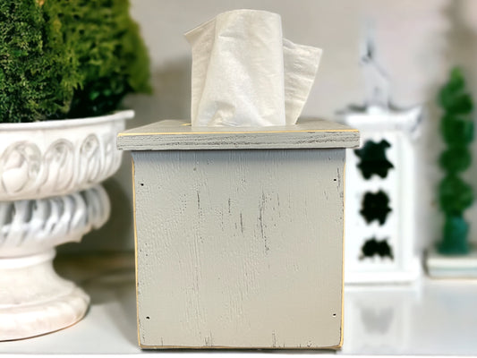 TISSUE BOX COVER, Wood  Holder, Square, Kitchen Bathroom, Wooden rustic distressed decor - Wooden Hearts Inc