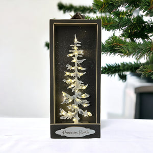 Tree Lighted Framed Wall Decor [Christmas Winter] 8 mode Fairy Lights with Timer [Christmas Winter} Holiday Wood Box [Glitter Snow] 3D - Wooden Hearts Inc