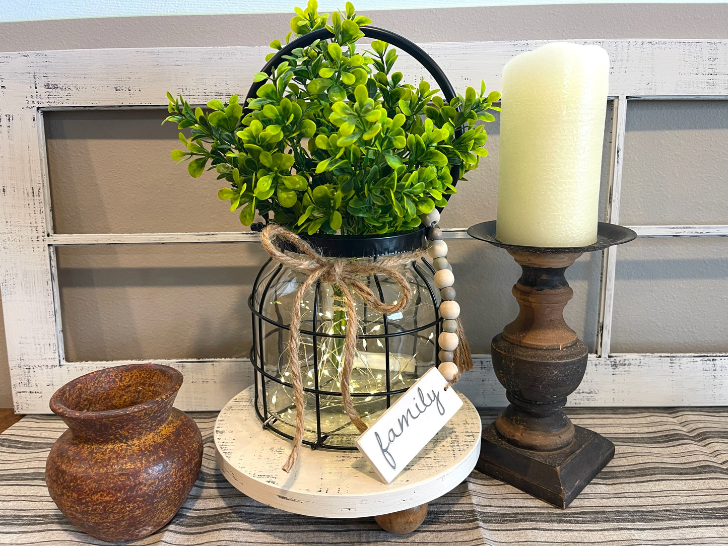 Farmhouse Lantern, Vintage Style Centerpiece, Floral Vase Greenery, Classic Minimalist Decor, living Room Dining Kitchen Entry Lamp Lights - Wooden Hearts Inc