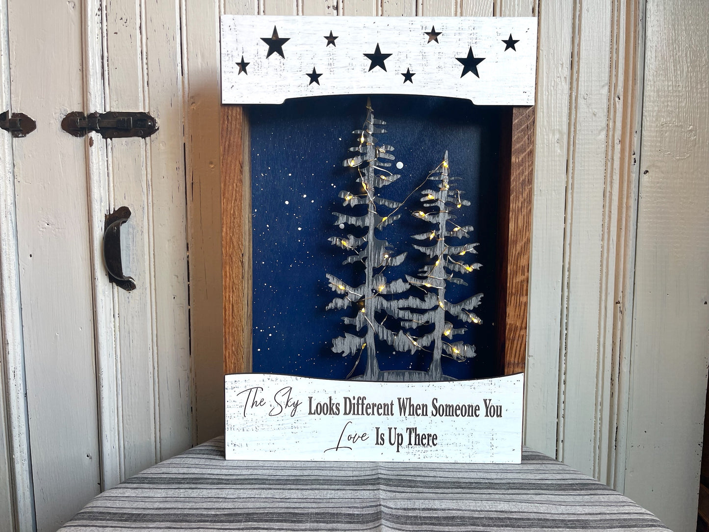 Bereavement Gift-The Sky Looks Different-3D Lighted Sign Shadow Box-Memorial-Funeral-Sympathy-remembrance-Loss of a Loved One-Keepsake - Wooden Hearts Inc