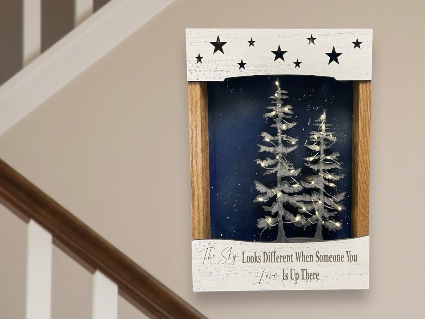 Bereavement Gift-The Sky Looks Different-3D Lighted Sign Shadow Box-Memorial-Funeral-Sympathy-remembrance-Loss of a Loved One-Keepsake - Wooden Hearts Inc