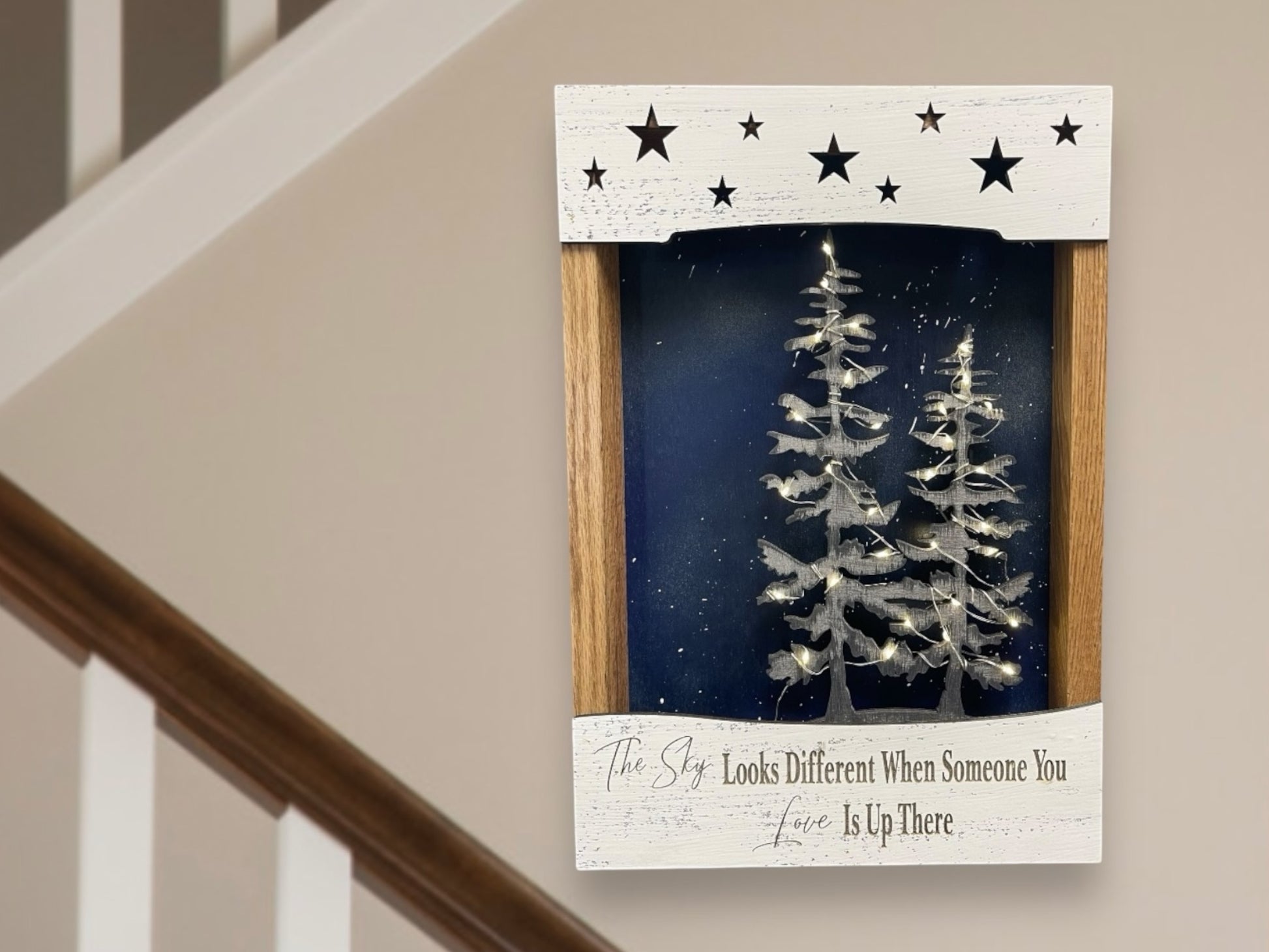 Bereavement Gift-The Sky Looks Different-3D Lighted Sign Shadow Box-Memorial-Funeral-Sympathy-remembrance-Loss of a Loved One-Keepsake - Wooden Hearts Inc