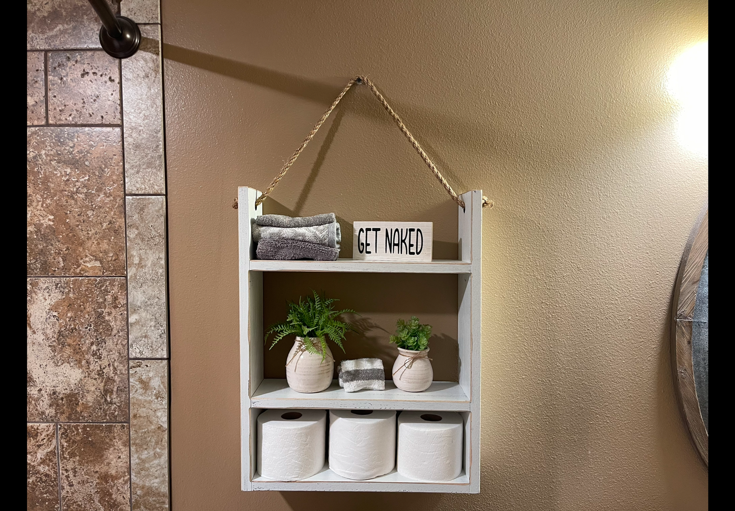Ladder Shelf | BATHROOM Laundry kitchen Bedroom Livingroom | Home| Farmhouse rustic distressed | Towels | Toilet Paper | Spice Rack |Hanging