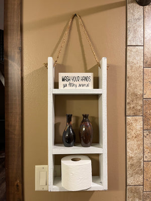 Ladder Shelf | BATHROOM Laundry kitchen Bedroom Livingroom | Home| Farmhouse rustic distressed | Towels | Toilet Paper | Spice Rack |Hanging