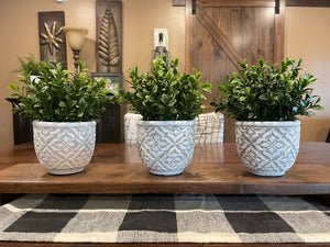   Potted Plant Floral Centerpiece, Vase Boxwood Greenery, Farmhouse Style ,Classic Minimalist Decor, Table Shelf  living Room Dining Kitchen - Wooden Hearts Inc 