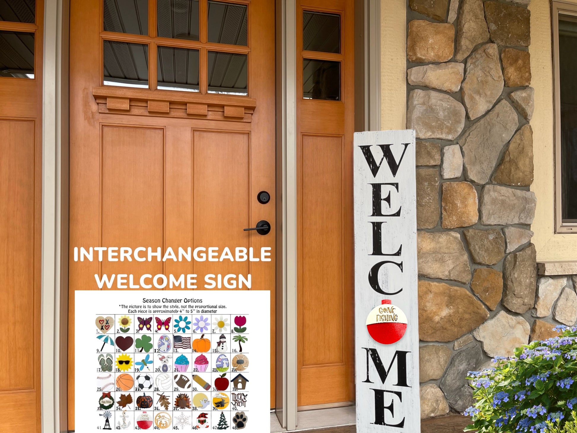 WELCOME SIGN 45" + 1 interchangeable SEASON CHANGER PIECE Magnetic Sign Gift Porch Door - Wooden Hearts Inc