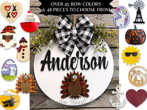   PERSONALIZED Season Changer + Interchangeable piece Door Hanger Welcome Wreath Custom 14