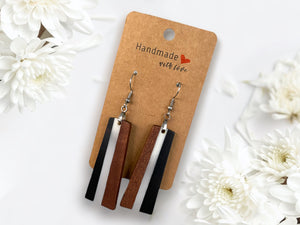 EARRINGS Natural Wood  [White + Black Resin] Stainless steel Hypo-Allergenic Hooks [ Hanging Dangle Boho] Light weight Wood Holiday Gift - Wooden Hearts Inc