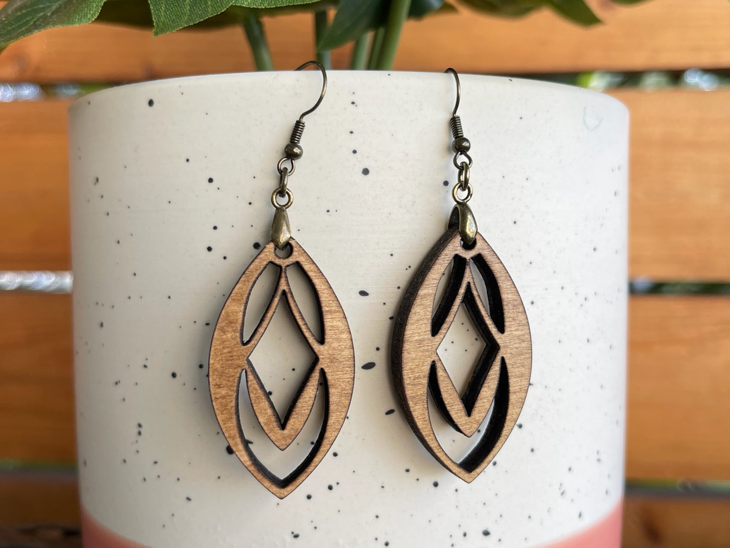 EARRINGS Natural Wood [Boho Hippie Elegant Trendy] Stainless steel/Antique Bronze Hypo-Allergenic Hooks [ Dangle Light weight] Holiday Gift - Wooden Hearts Inc