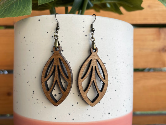 EARRINGS Natural Wood [Boho Hippie Elegant Trendy] Stainless steel/Antique Bronze Hypo-Allergenic Hooks [ Dangle Light weight] Holiday Gift - Wooden Hearts Inc