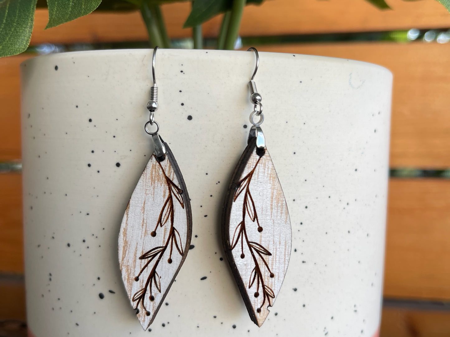 EARRINGS Natural Wood Vine[Boho Hippie Elegant Trendy]Stainless steel/Antique Bronze Hypo-Allergenic Hooks[Dangle Light weight]Gift for her - Wooden Hearts Inc