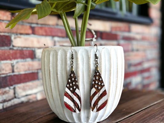 EARRINGS Natural Wood Flag [Boho Hippie Elegant Trendy]Stainless steel/Antique Bronze Hypo-Allergenic Hooks[Dangle Light weight]Gift for her - Wooden Hearts Inc