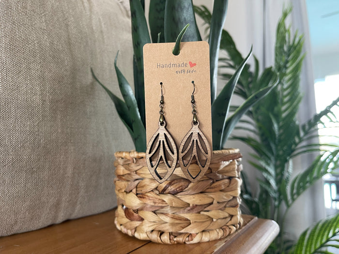 EARRINGS Natural Wood [Boho Hippie Elegant Trendy] Stainless steel/Antique Bronze Hypo-Allergenic Hooks [ Dangle Light weight] Holiday Gift