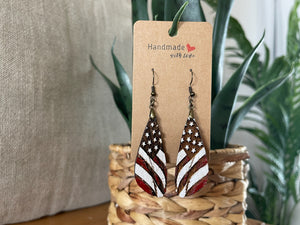 EARRINGS Natural Wood Flag [Boho Hippie Elegant Trendy]Stainless steel/Antique Bronze Hypo-Allergenic Hooks[Dangle Light weight]Gift for her - Wooden Hearts Inc