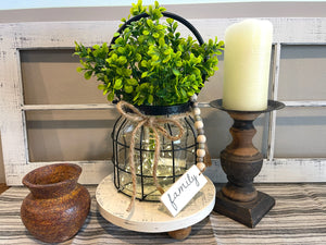   Wood Riser Pedestal Stand-Rustic Distressed Farmhouse Style-Plant Stand, Soap Dispenser Tray, Table Centerpiece-Round-Kitchen Bathroom - Wooden Hearts Inc 