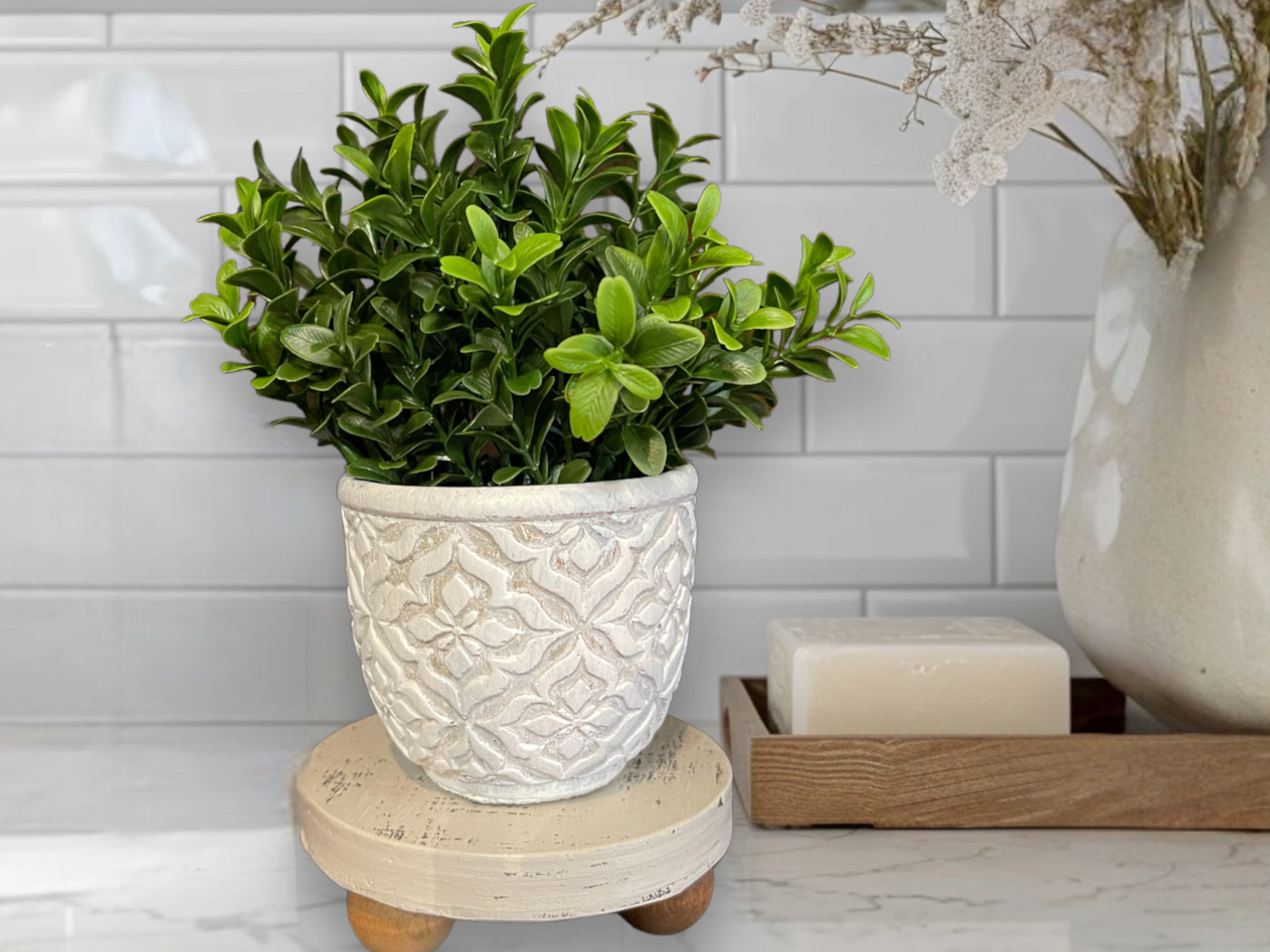 farmhouse style indoor plants Potted Plant Floral Centerpiece, Vase Boxwood Greenery, Farmhouse Style ,Classic Minimalist Decor, Table Shelf living Room Dining Kitchen