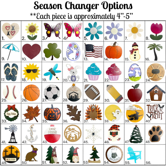 Season Changer Interchangeable Pieces with steel disc on back (for WELCOME Sign -Not Included) Holiday Fall Pumpkin Snowman Christmas Easter - Wooden Hearts Inc