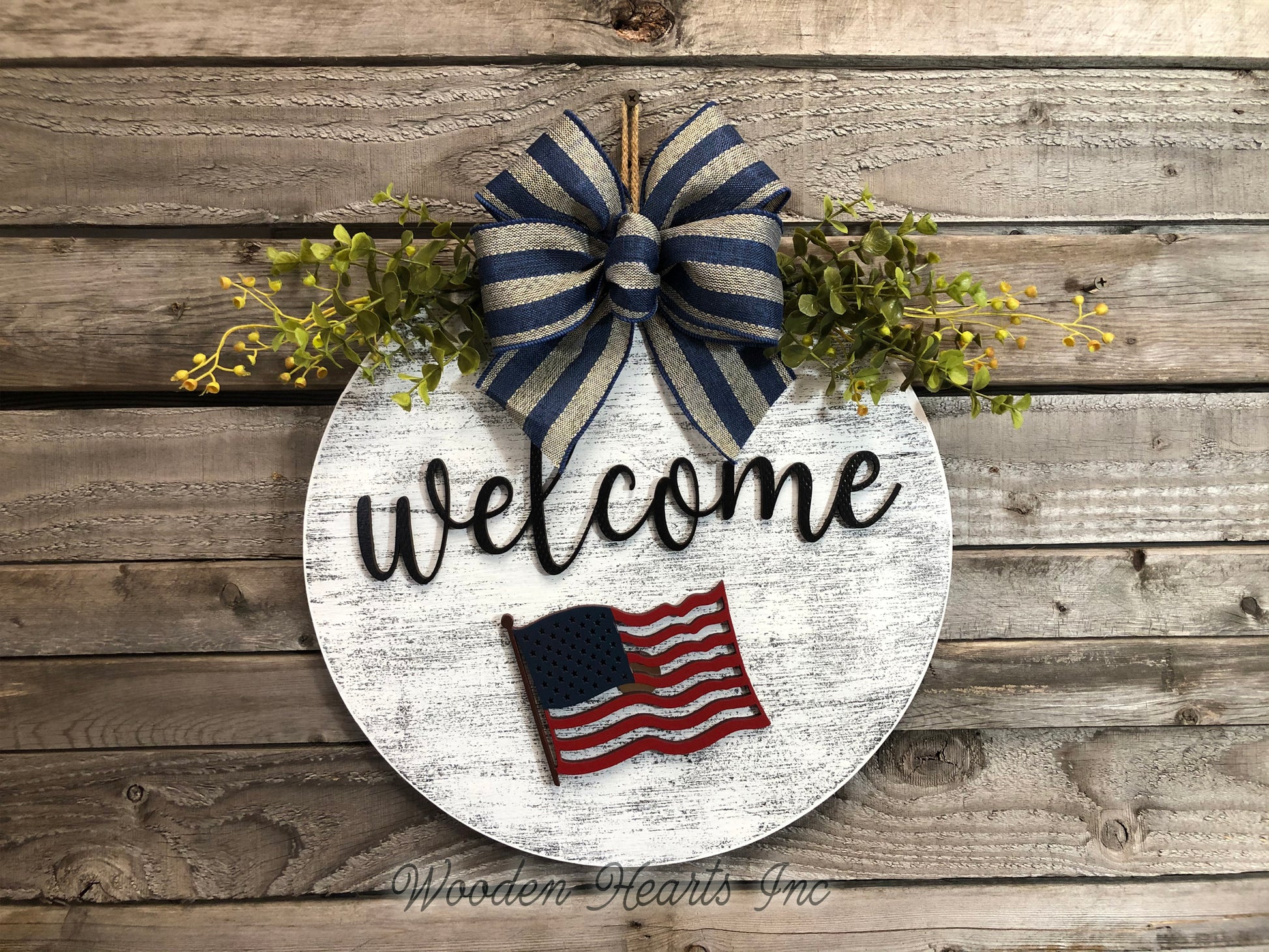 Christmas Welcome Season Changer + Interchangeable piece Door Hanger Wreath Custom 14" Round Sign - Wooden Hearts Inc