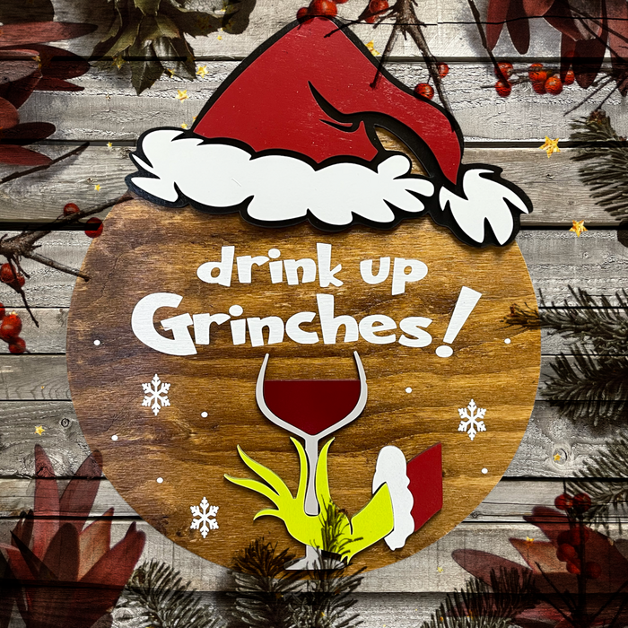 Door Hanger Christmas Drink Up Grinches Holiday Sign Decor Gift Home Bar Wine  Fast Shipping