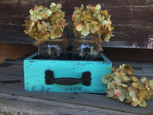 MASON Jar Centerpiece DRAWER Wood Box Ball Canning 2 Jars Handle Blue White Red Teal - Wooden Hearts Inc