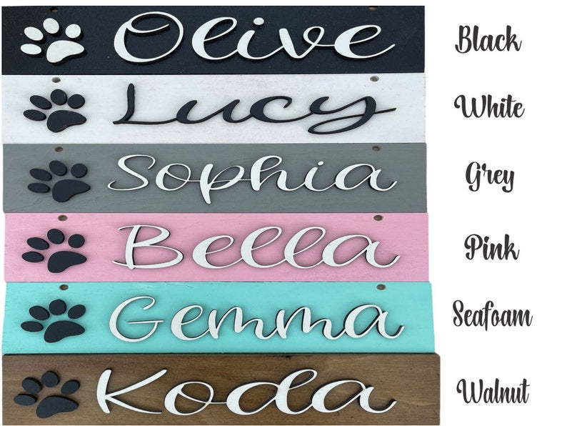 DOG Sign Kennel Custom Name Cat Puppy Kitten Bed 12x3 Wood Hanger Paw Personalize Gift Home - Wooden Hearts Inc