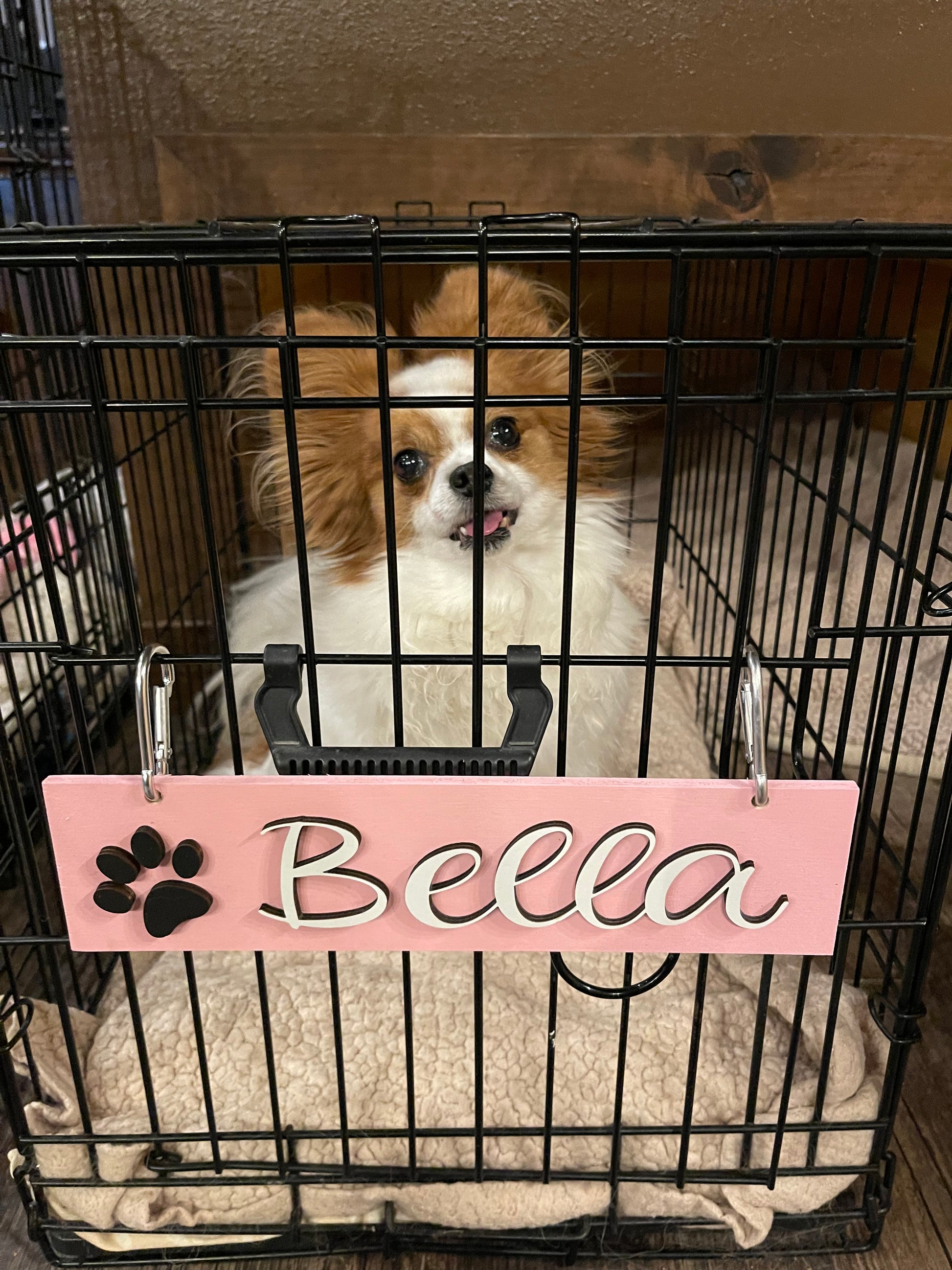 DOG Sign Kennel Custom Name Cat Puppy Kitten Bed 12x3 Wood Hanger Paw Personalize Gift Home - Wooden Hearts Inc