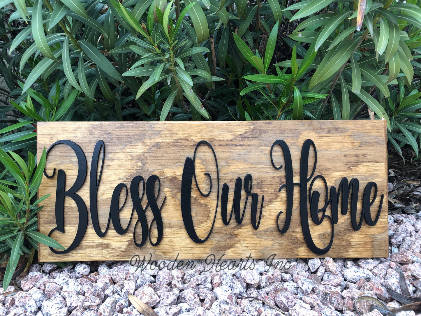 Bless Our Home 3D Wood Horizontal Wall Home Sign 9x24 Inspirational - Wooden Hearts Inc