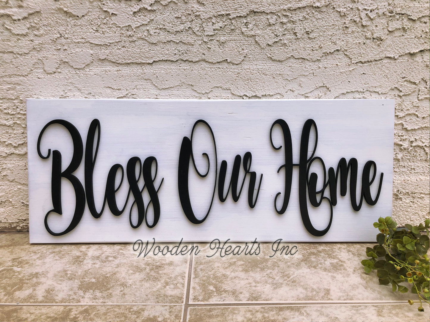 Bless Our Home 3D Wood Horizontal Wall Home Sign 9x24 Inspirational - Wooden Hearts Inc