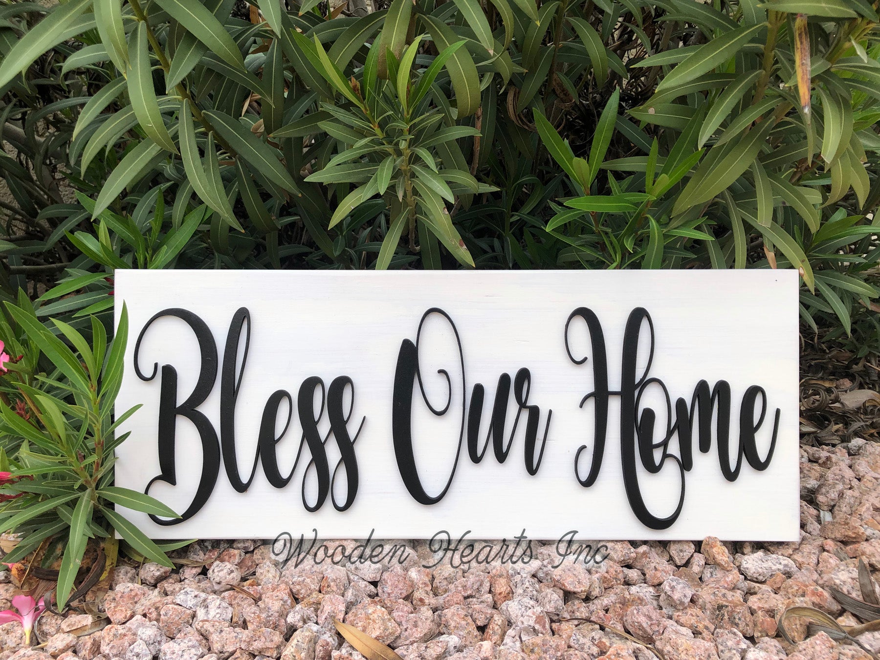 Bless Our Home 3D Wood Horizontal Wall Home Sign 9x24 Inspirational - Wooden Hearts Inc