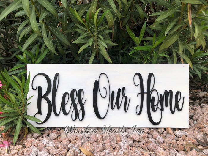 Bless Our Home 3D Wood Horizontal Wall Home Sign 9x24 Inspirational